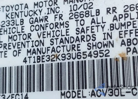 2003 Toyota Camry Se z USA, uszkodzony, nr VIN 4T1BE32K93U654952